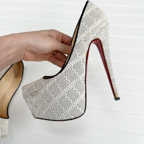 Christian Louboutin Raffia Daffodile Platform Y2K Vintage Pumps Black White - Picture 10 of 13